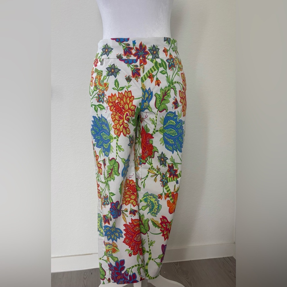 Premise Floral White Wide-Leg Pants with Bright Multicolor Blooms
